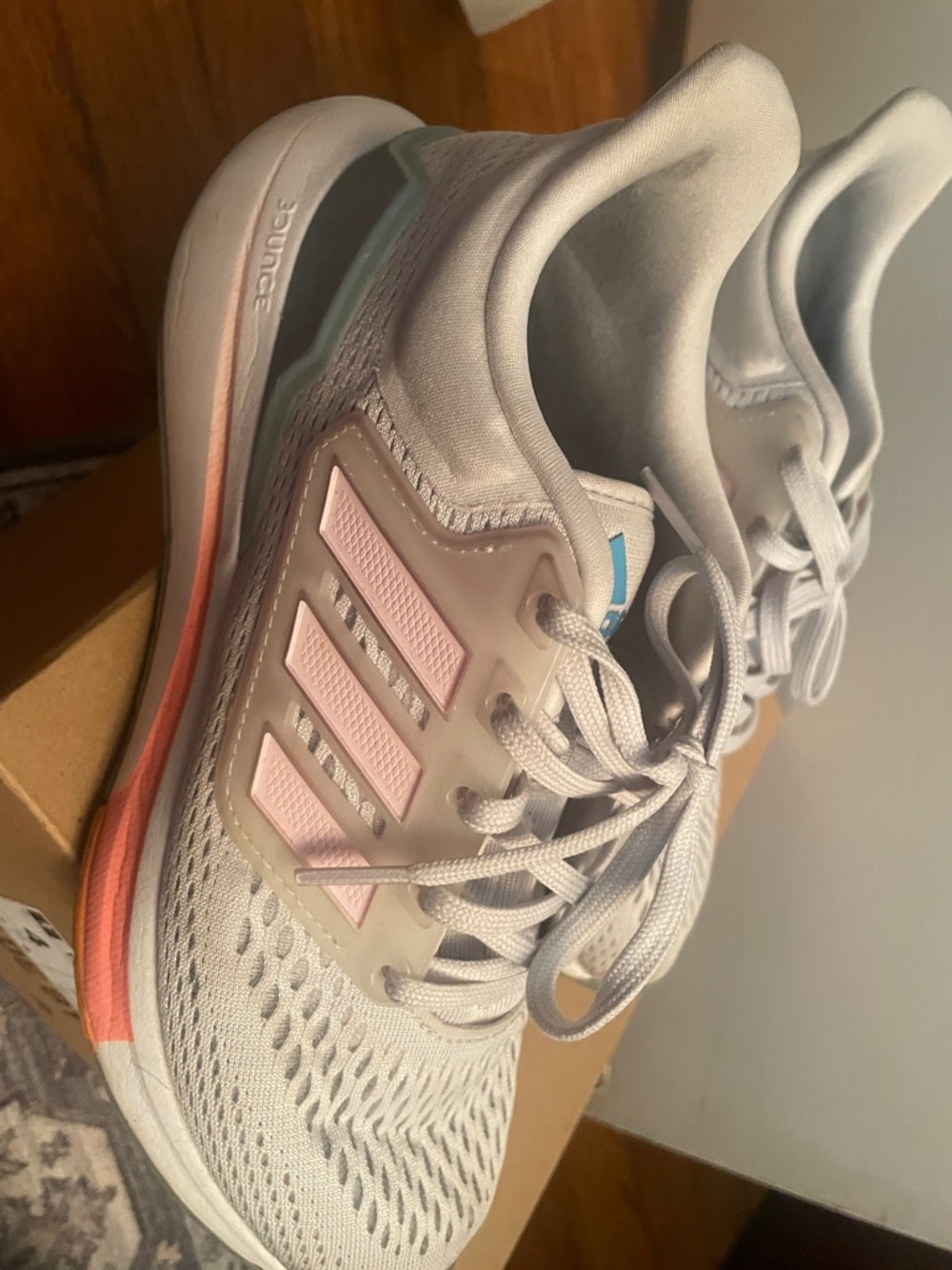 adidas Women's Light Gray Running Sneakers with Pink Accents